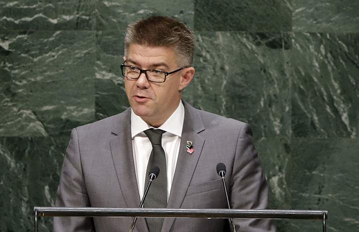 Gunnar Bragi Sveinsson, Minister for Foreign Affairs of Iceland, speaks during the 69th session of the United Nations General Assembly at U.N. headquarters, Monday, Sept. 29, 2014.