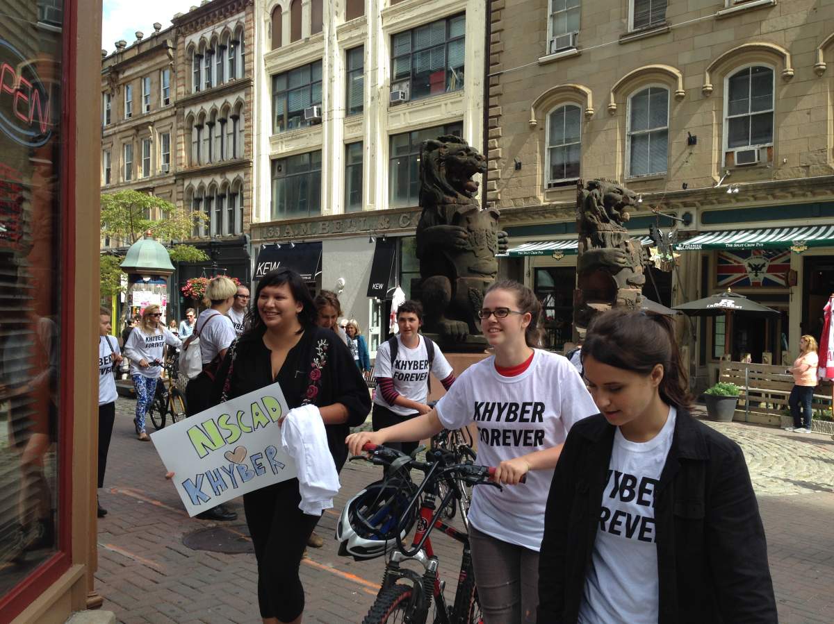 Supporters wearing ‘Khyber Forever’ T-shirts marched towards City Hall ahead of Tuesday’s council meeting.