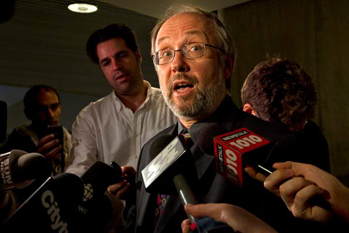 Toronto City Councillor Joe Mihevc spoke to the media in Toronto Nov. 30, 2012 at City Hall about the news of the change in the ruling against Mayor Rob Ford, allowing him to run in a by-election. in Toronto Nov. 30, 2012.