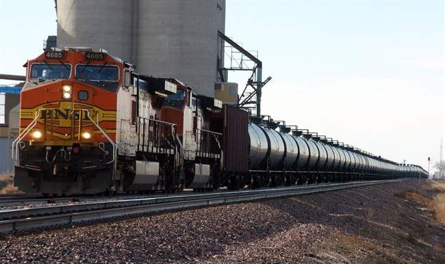 A railway train hauls crude oil.