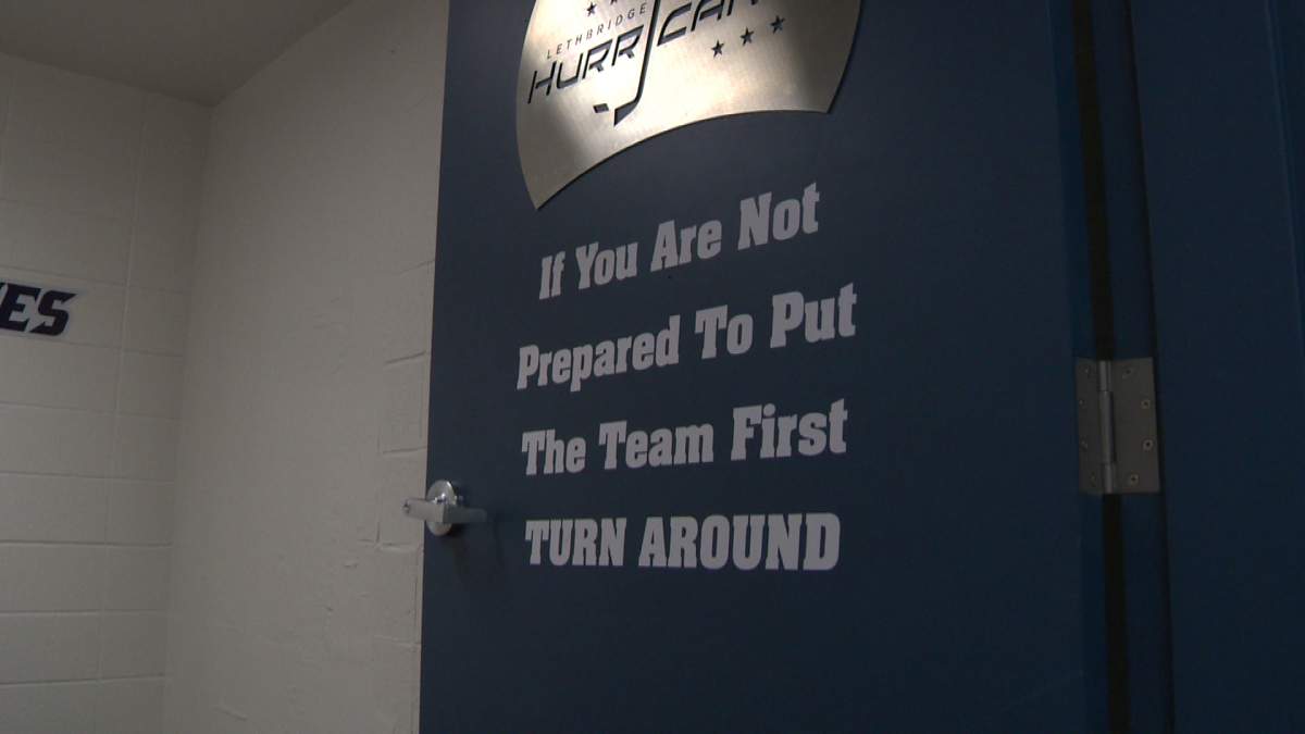 The Lethbridge Hurricanes dressing displays the club's team first motto.