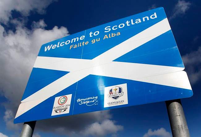 A general view at the border between Scotland and England just north of Berwick-upon-Tweed, Sunday, Sept. 7, 2014. 