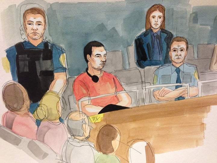 An artists' impression of Luka Magnotta is shown at the Montreal Courthouse in Montreal, Monday, September 9, 2014.
