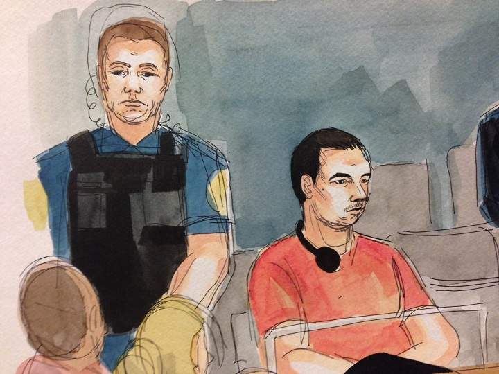 An artists' impression of Luka Magnotta is shown at the Montreal Courthouse in Montreal, Monday, September 9, 2014.