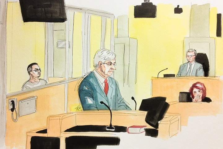 Inside the courthouse in Montreal during a pre-trial hearing for Luka Magnotta on September 5, 2014.