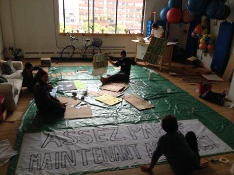 Making posters ahead of the People's Climate March in Montreal. 
