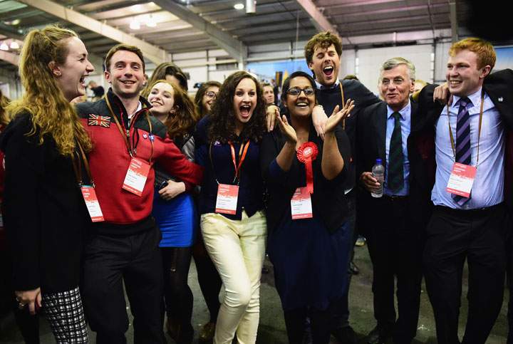 ‘Better Together’ supporters react to count results at the Ingleston Hall on September 19, 2014 in Edinburgh, Scotland.