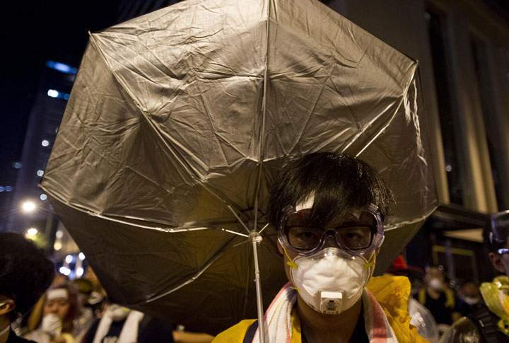 A man takes part in a pro-democracy protest in Admiralty district in Hong Kong on September 30, 2014.