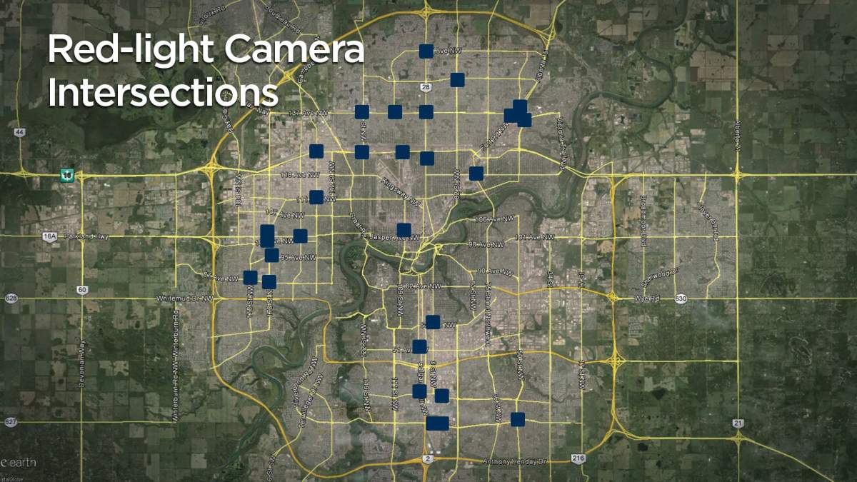 Edmonton intersections with red-light cameras