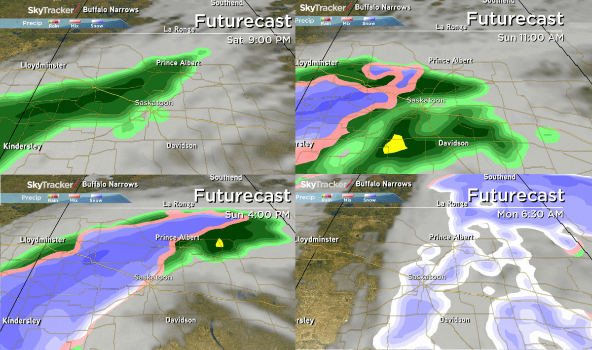 Timeline: Precipitation potent system swings through the province Sunday.
