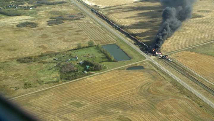 Aerial view of the CN train derailment on Oct. 7, 2014 east of Saskatoon.