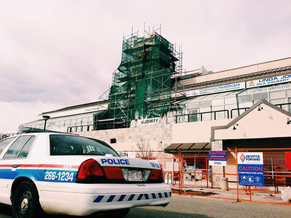 A police cruiser was parked outside of Prime Minister Harper’s Calgary office on October 22nd, after a deadly shooting in Ottawa.