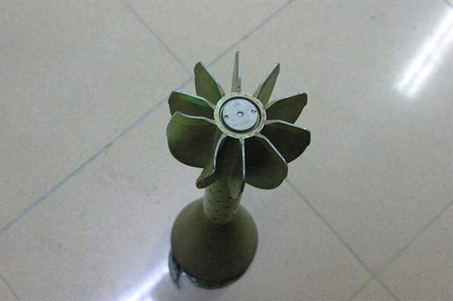 This photo provided by Human Rights Watch shows what the group claims to be the remnant base section of a cluster bomb purportedly found in Misrata, Libya, Friday April 15, 2011. 