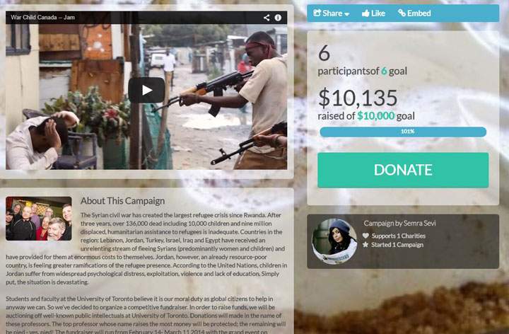 Students and faculty at the University of Toronto created the crowdfunding campaign 'Pie a Prof, Educate a Child' that aimed to help War Child Canada provide children fleeing the civil was in Syria with access to support and education.