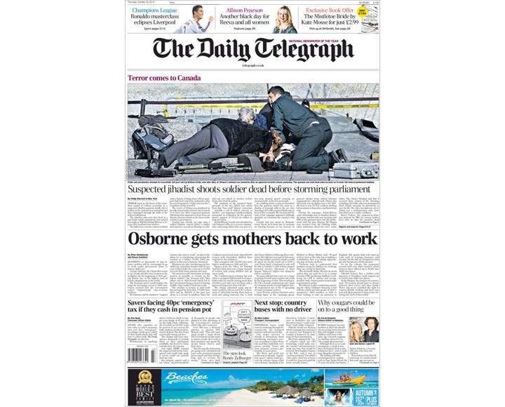 PHOTOS: Newspaper front pages day after Ottawa came under attack - image