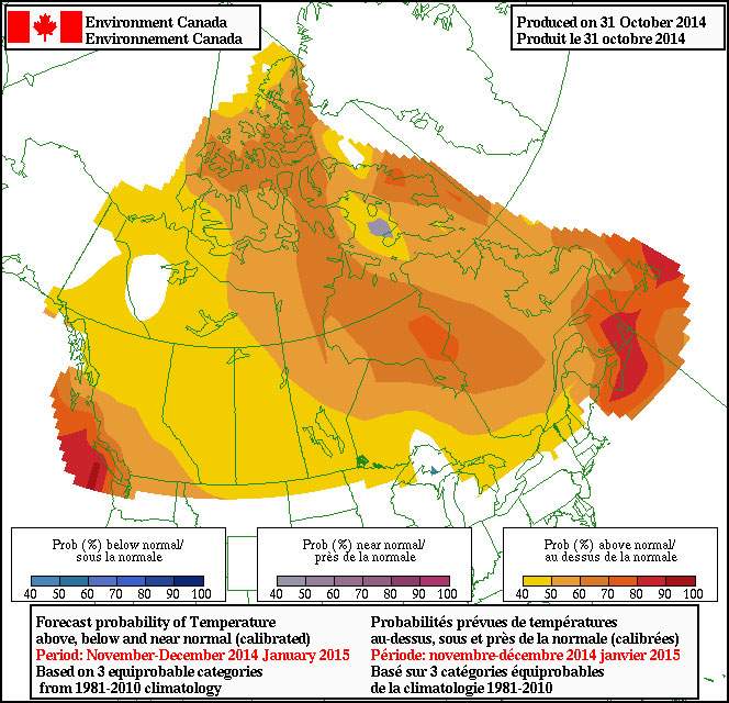 Environment Canada's winter forecast for November to January.