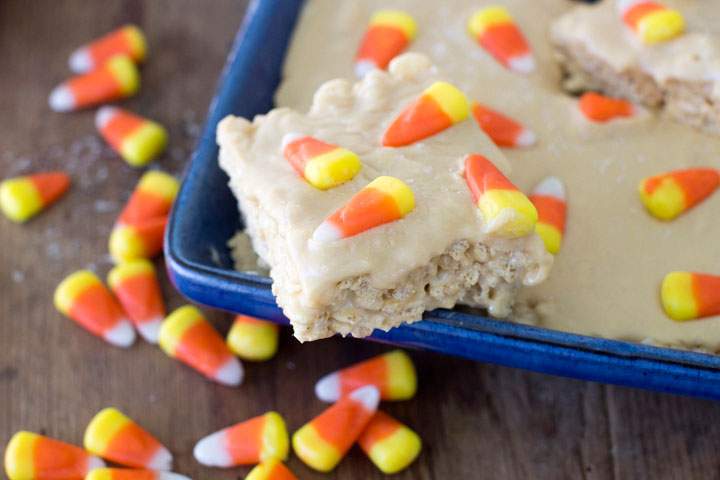 Rice Krispies Treats with bourbon caramel glaze