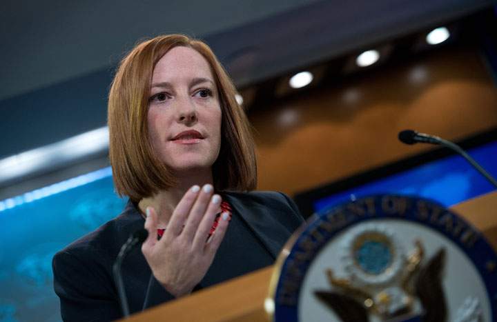 US State Department spokeswoman Jen Psaki speaks at the daily briefing at the State Department in Washington,dc on March 10, 2014. 