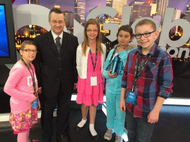 Visitors to Global Edmonton from Kids with Cancer with Bob Layton in 2014.