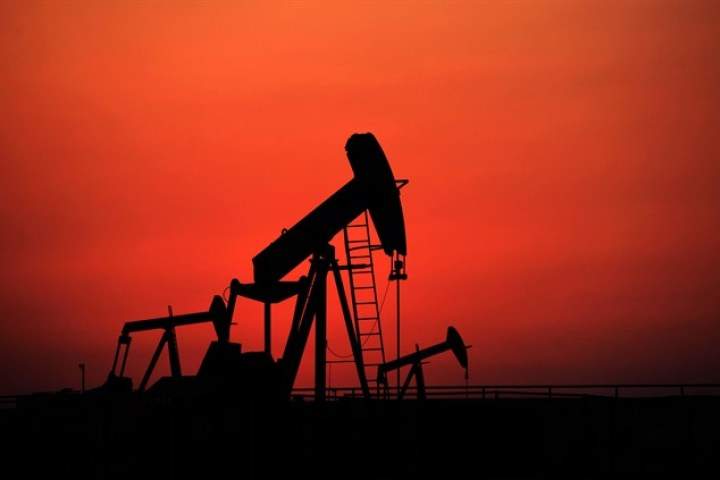 Oil pumps at sunset