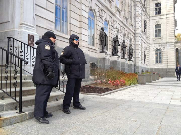 At the National Assembly in Quebec City, the number of security officers on patrol was increased on October 22, 2014.