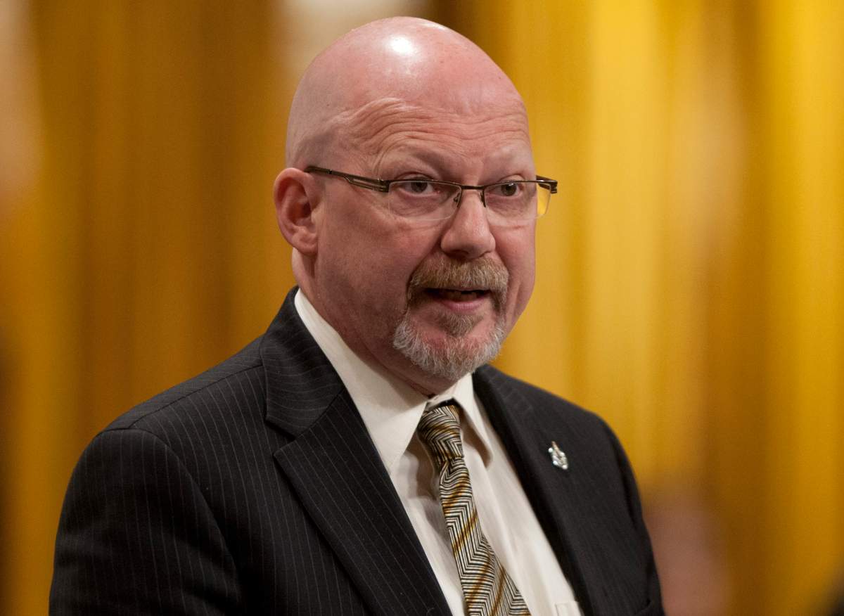 NDP MP for Esquimalt Juan de Fuca  Randall Garrison rises during Question Period in the House of Commons in Ottawa, Monday May 7, 2012. THE CANADIAN PRESS IMAGES/Adrian Wyld.