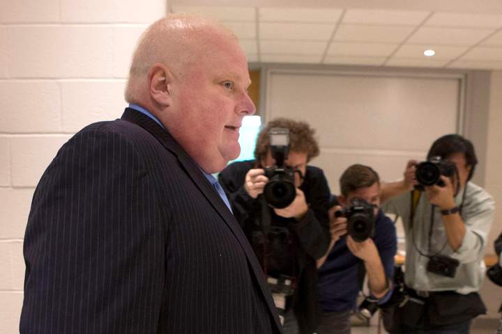 Toronto Mayor Rob Ford is photographed as he arrives to cast his ballot in advance voting for the Toronto Municipal Election at an Etobicoke polling station on Tuesday October 14, 2014.