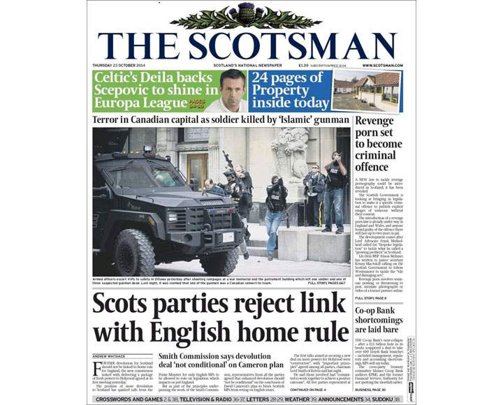 PHOTOS: Newspaper front pages day after Ottawa came under attack - image