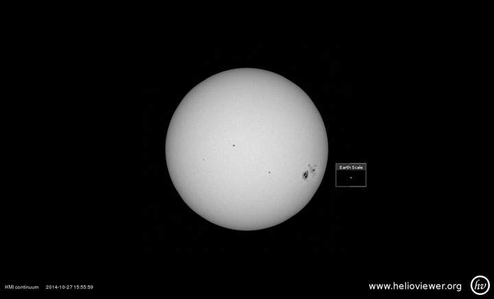 Enormous sunspot 2192 is slowly turning away from Earth.