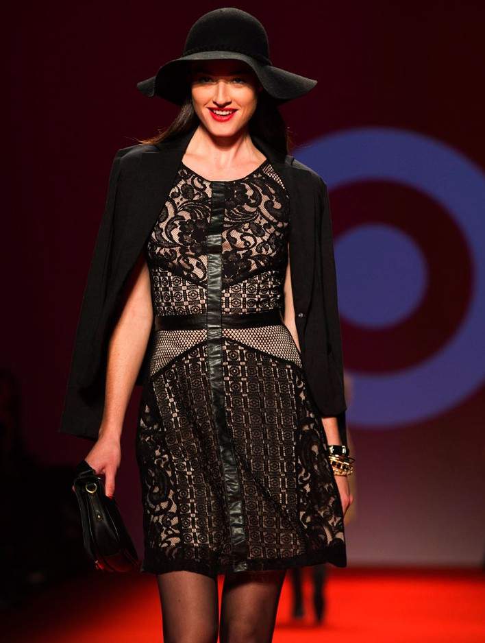 A model walks the runway at the Target show during World MasterCard Fashion Week in Toronto on Tuesday, October 21, 2014.