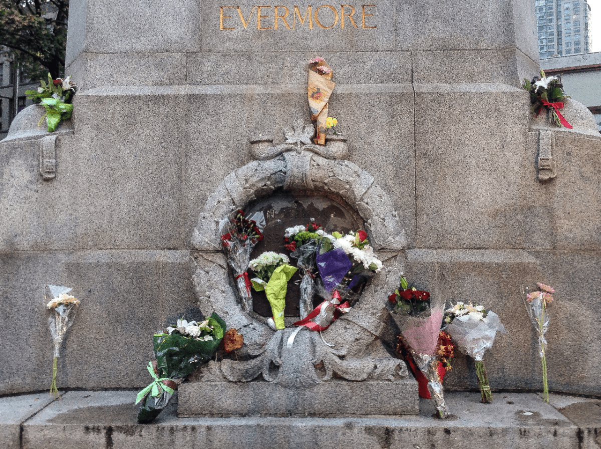 Flowers at the Vancouver Cenotaph on Friday.