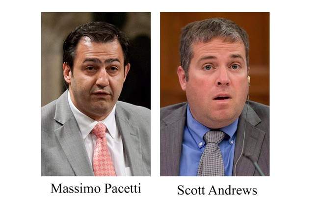 Federal Liberal MPs Massimo Pacetti and Scott Andrews are shown in recent file photos.