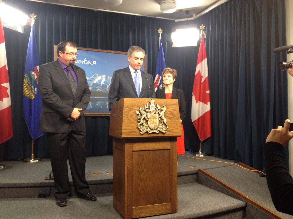 Ian Donovan, Jim Prentice, Kerry Towle. The two Wildrose MLAs crossed the floor Monday.