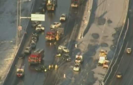 A serious accident at Highway 1 and Gaglardi Way closed roads eastbound.