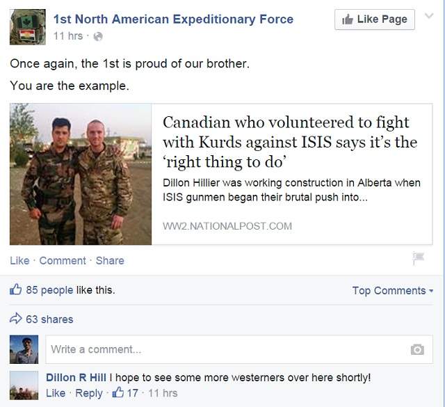 A post on the 1st North American Expeditionary Forces Facebook page.