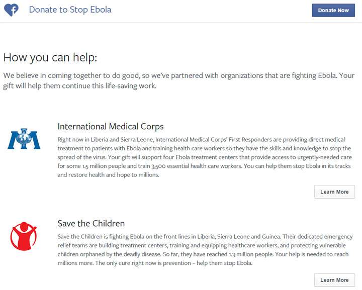 Facebook launches Ebola charity donation button - image