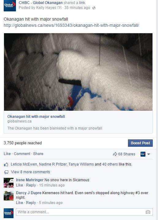 WATCH: Okanagan hit with major snowfall - image