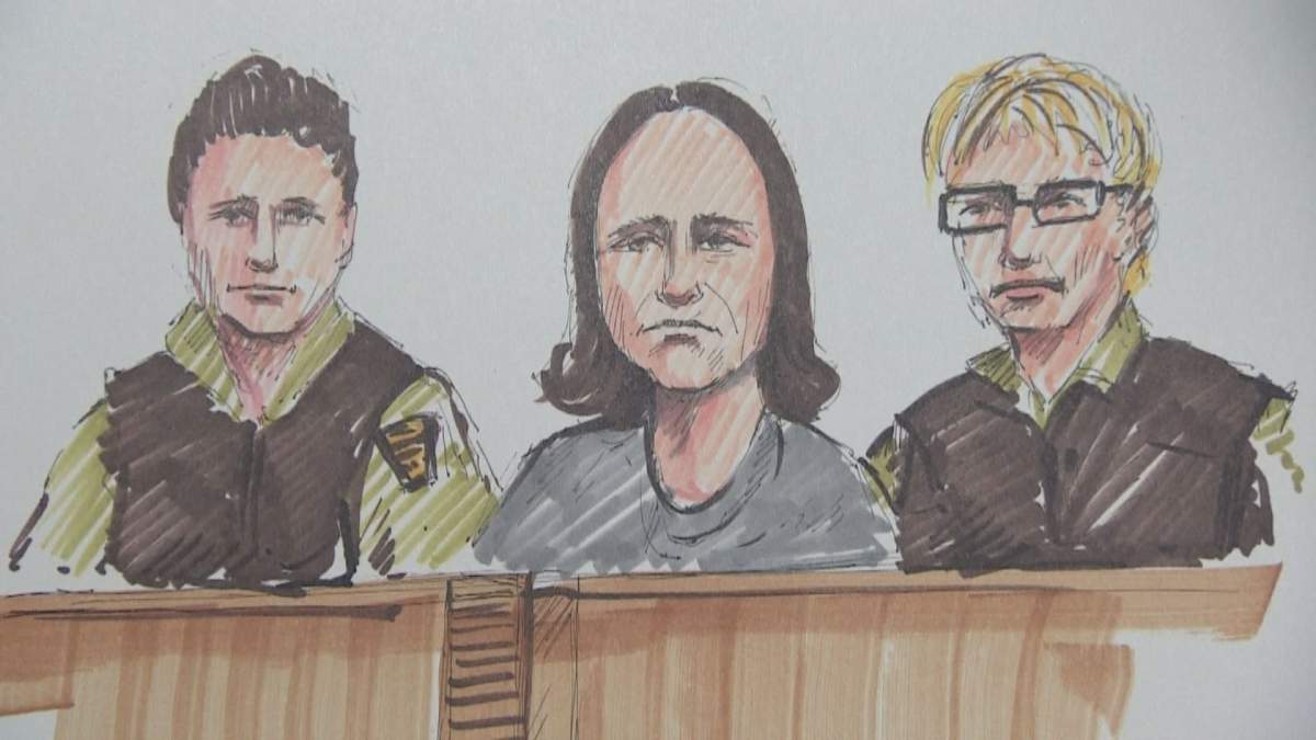 Andrea Giesbrecht, the woman accused of concealing the bodies of six dead babies, appears in court.