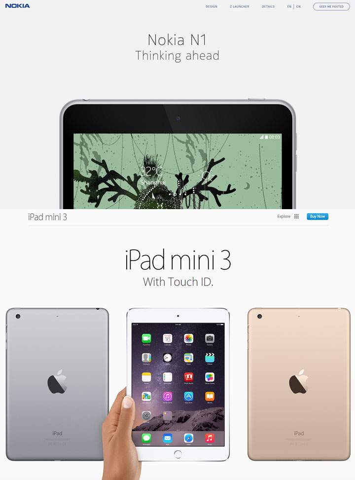 A look at both Nokia and Apple’s product landing pages.