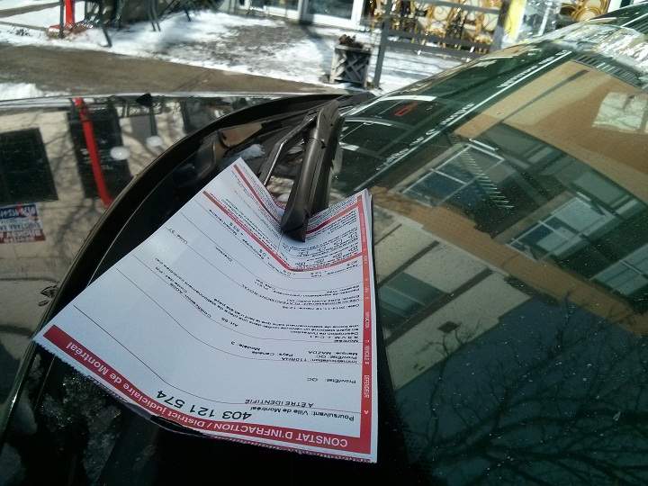A ticket on a Montreal vehicle.