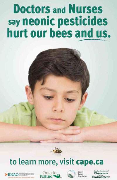 The Canadian Association of Physicians for the Environment and the Registered Nurses’ Association of Ontario have launched an ad campaign calling for the ban of neonic pesticides.