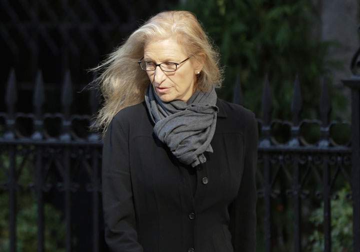 Annie Leibovitz arrives at the Church of St. Ignatius Loyola on Manhattan’s Upper East Side before a private funeral for fashion designer Oscar De la Renta, Monday, Nov. 3, 2014, in New York.