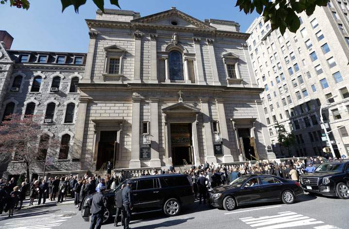 People leave the Church of St. Ignatius Loyola on Manhattan’s Upper East Side after a private funeral for Oscar De la Renta, Monday, Nov. 3, 2014, in New York.