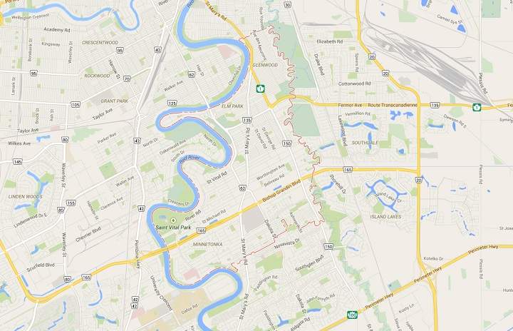 Postal code R2M outlined here is one of two scheduled to make the change to community mailboxes in 2015. Credit Google Maps.