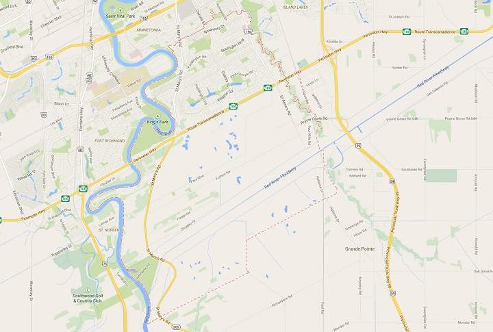 Postal code R2N outlined here is one of two scheduled to make the change to community mailboxes in 2015. Credit Google Maps.
