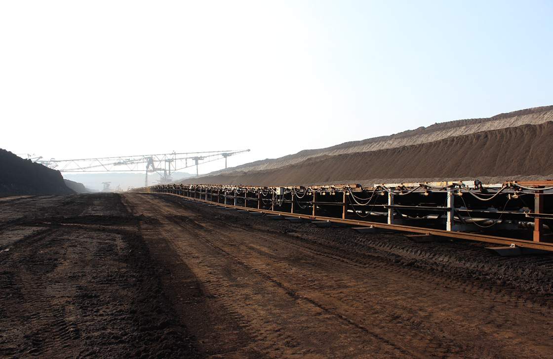 A conveyor belt carrying away coal
