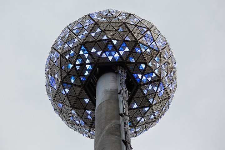 The Times Square crystal ball is tested one last time before tomorrow night’s New Year’s Eve celebration on December 30, 2014 in New York City. The ball is illuminated with 32,256 LED lights and is made up of 2,688 Waterford crystals.