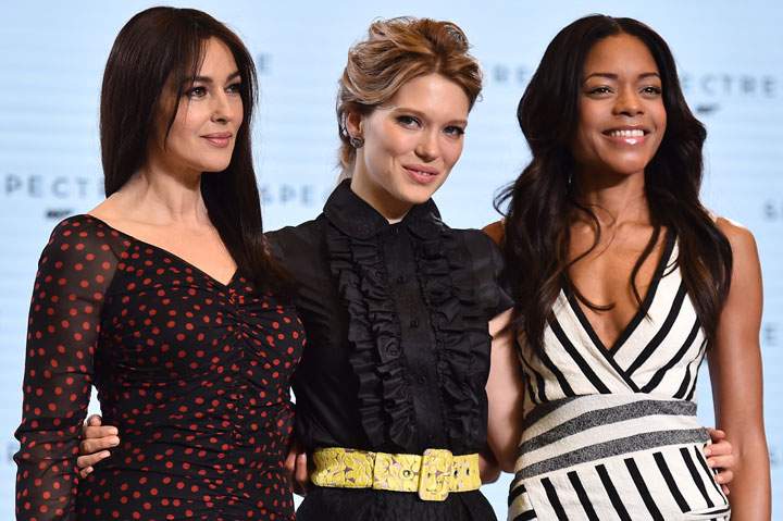 From left, actors Monica Bellucci, Lea Seydoux and Naomi Harris pictured on Dec. 4, 2014.