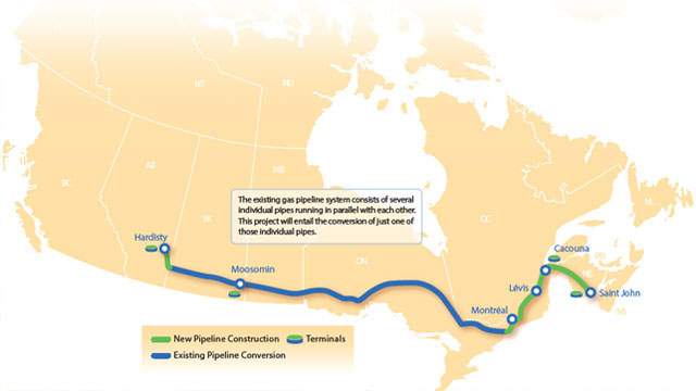 The proposed Energy East pipeline route.