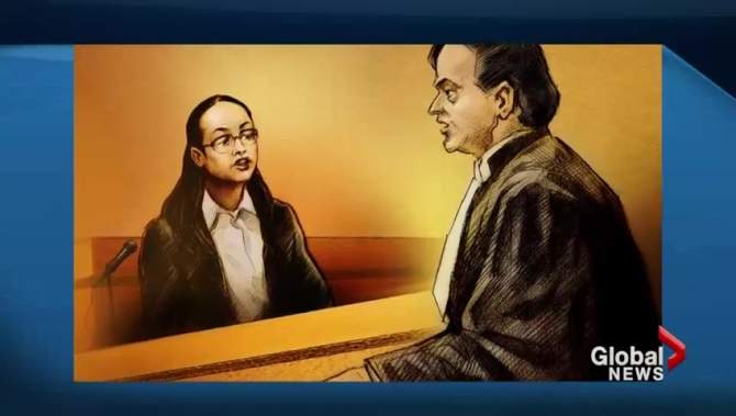 A sketch of Jennifer Pan on the stand during her trial